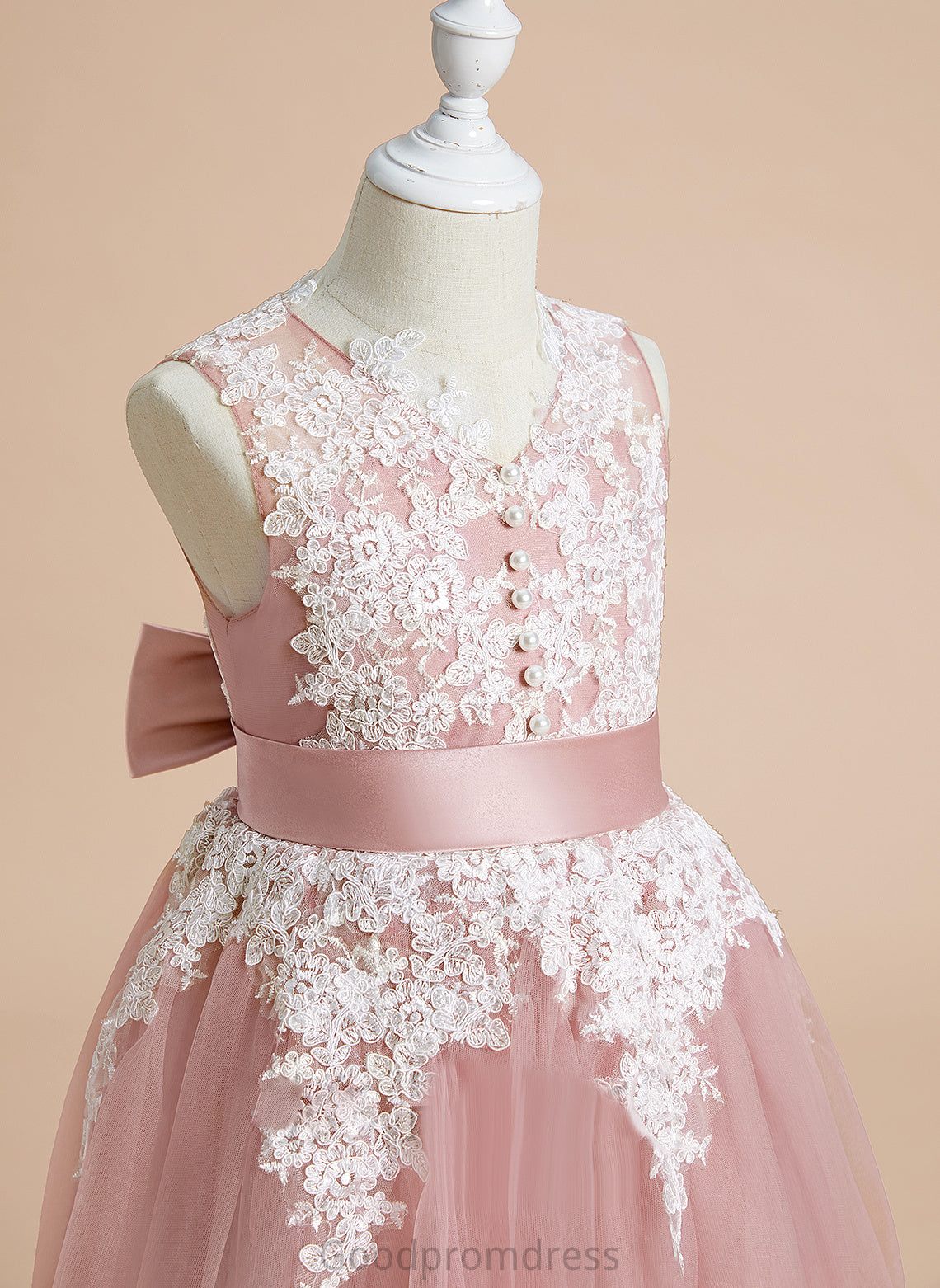 Flower Michelle With Bow(s) Knee-length Girl - A-Line Dress V-neck Tulle/Lace Sleeveless Flower Girl Dresses