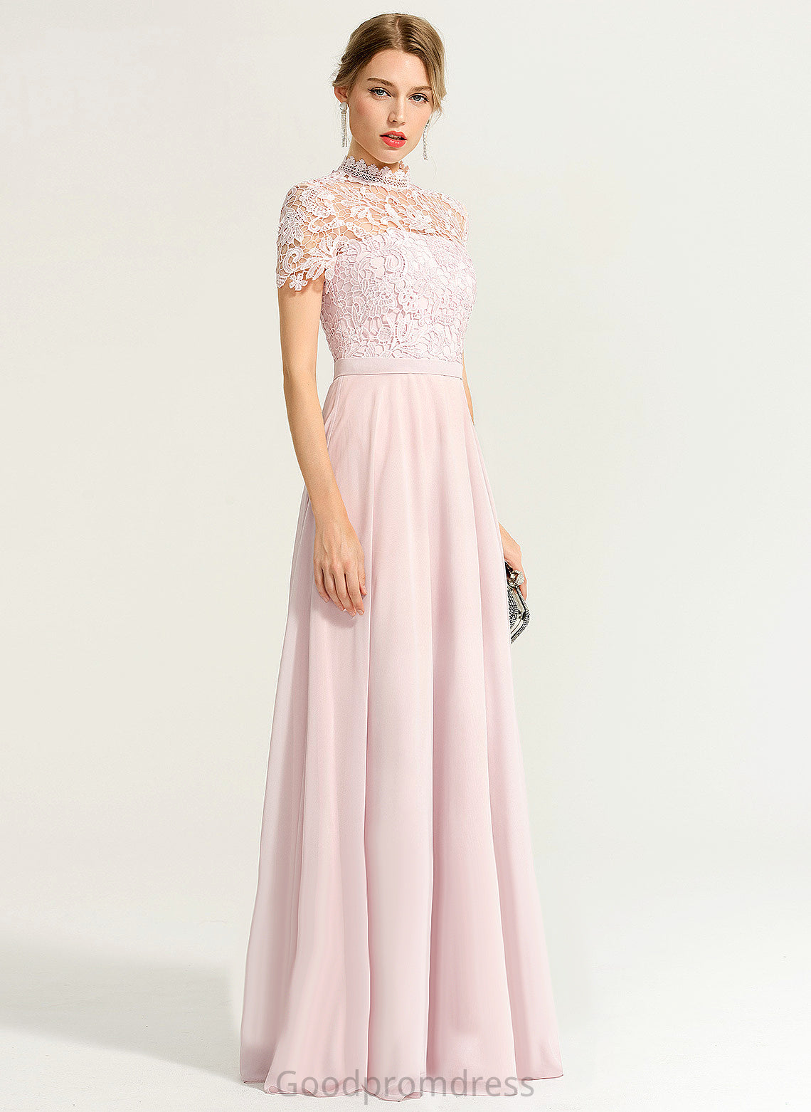 Neck Lace Floor-Length Illusion Prom Dresses Jaylene A-Line Chiffon High