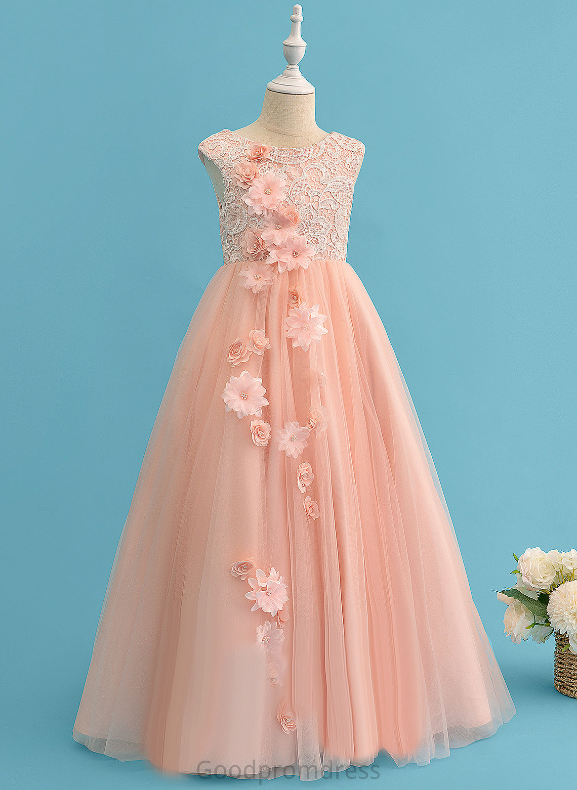 Flower Girl Dresses Sleeveless Floor-length Beading/Flower(s) Tulle/Lace Girl Flower Neck Melinda With Ball-Gown/Princess Scoop - Dress