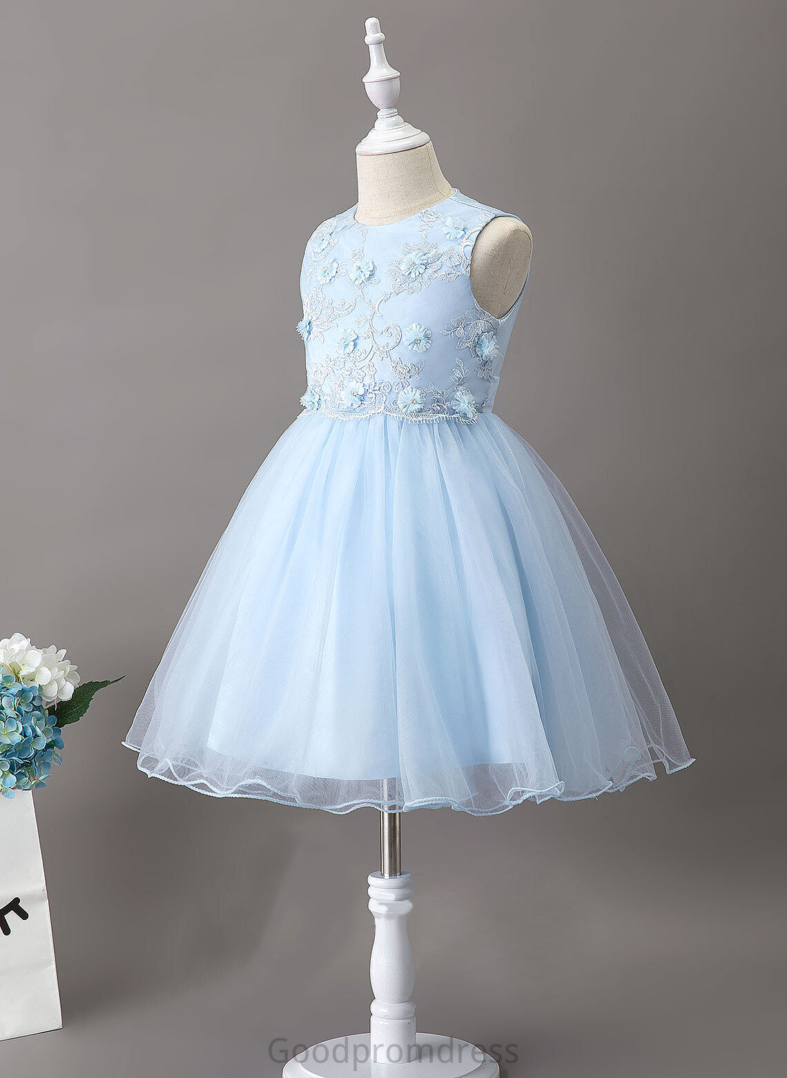 Flower Girl Dresses With Girl Flower Neck Tulle/Lace Sleeveless A-Line Dress Scoop Flower(s) Alyvia Knee-length -