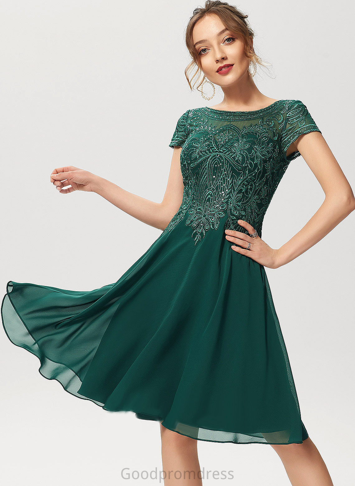 Scoop Cocktail Dresses Dress Knee-Length A-Line Sequins Annabelle Neck Cocktail Lace Chiffon With