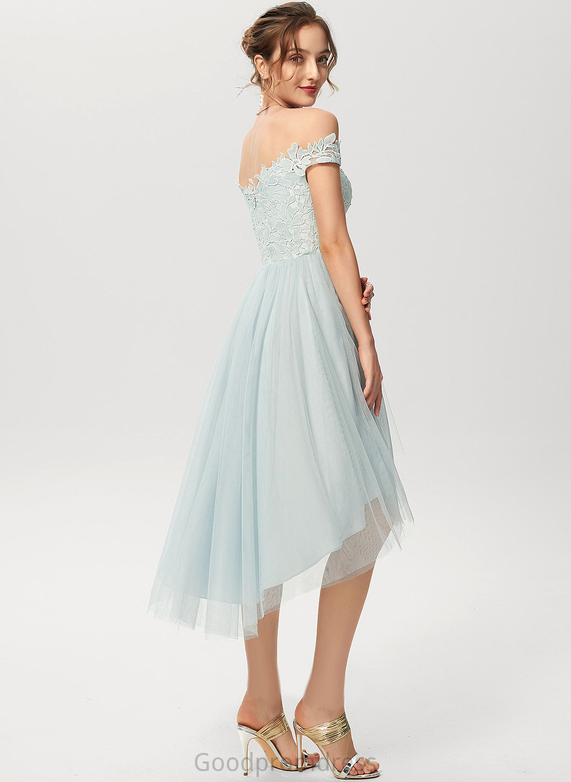 Dress Joanne Lace A-Line Tulle Cocktail Dresses Asymmetrical Off-the-Shoulder Cocktail