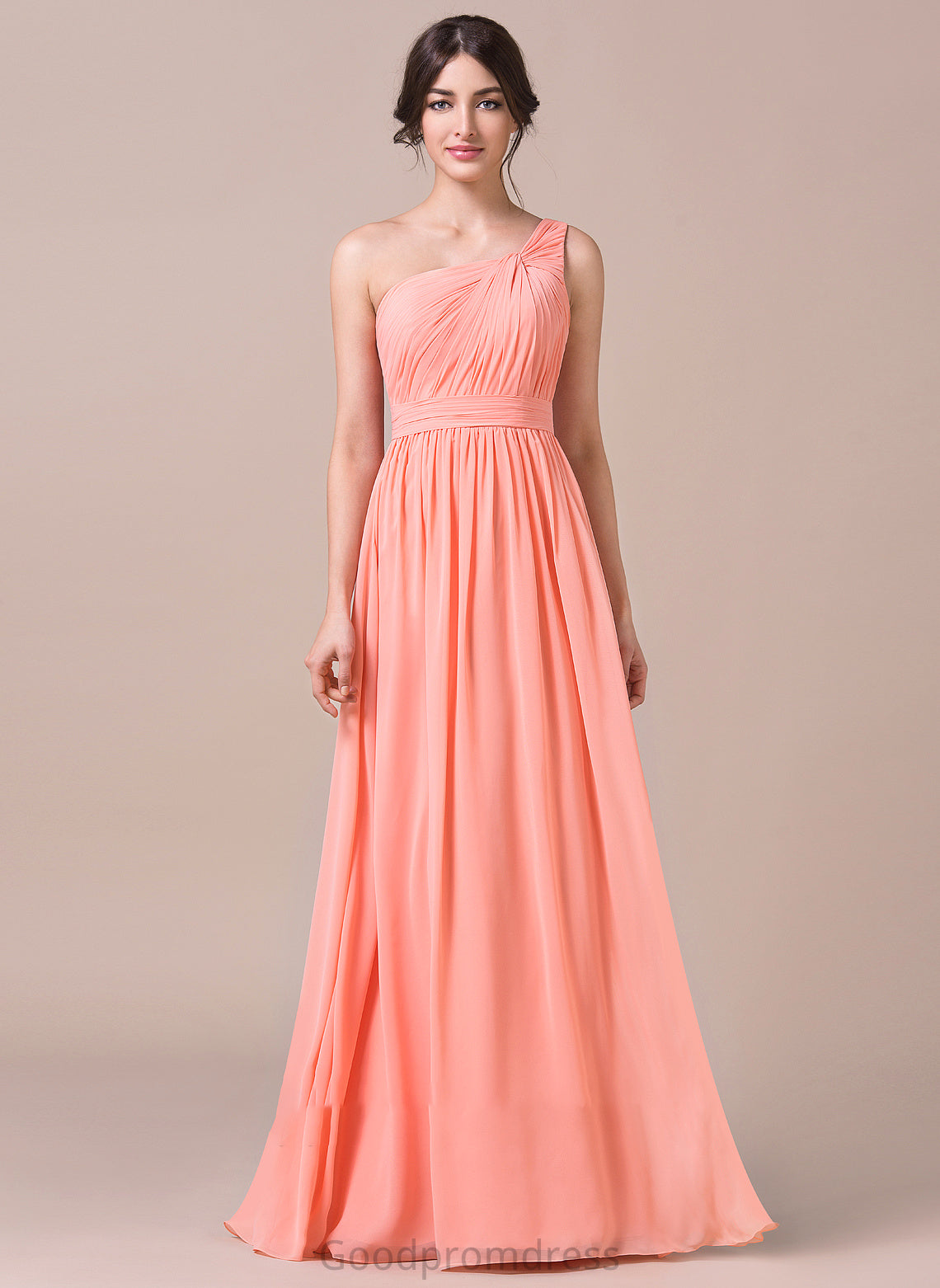 One-Shoulder Ruffle Fabric Length Neckline Embellishment A-Line Floor-Length Silhouette Ashtyn Sleeveless Spaghetti Staps Bridesmaid Dresses