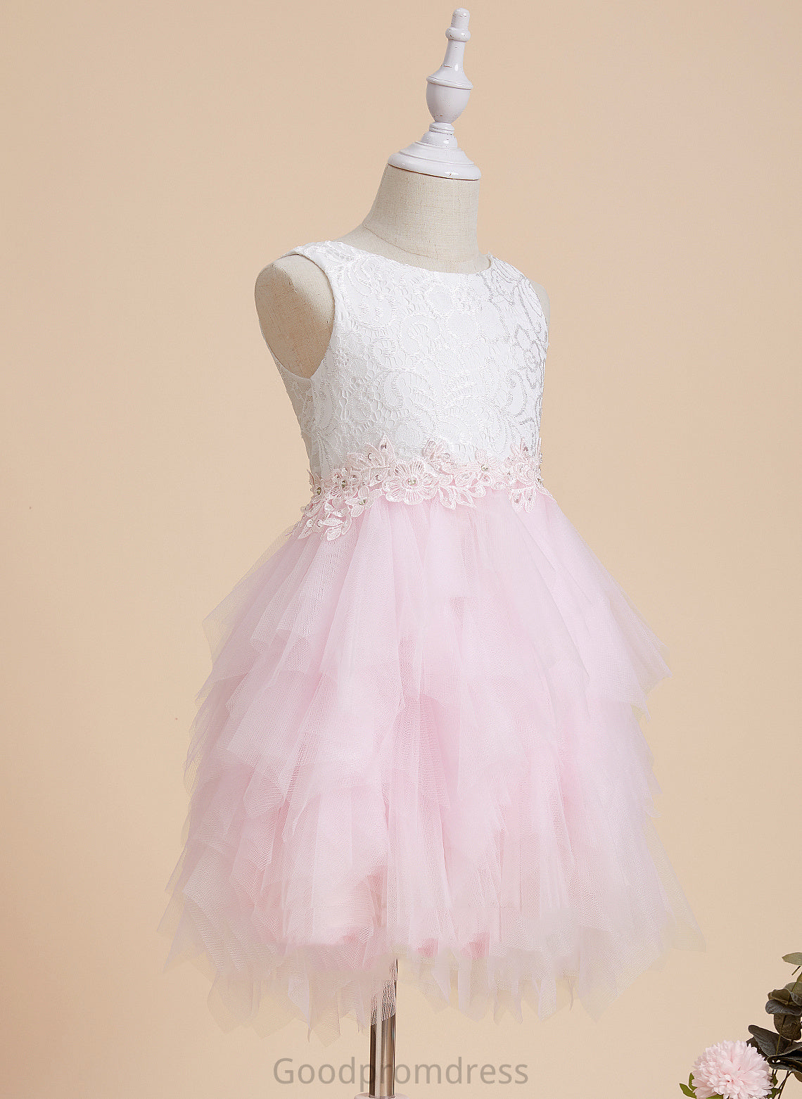 With - Back Knee-length Tulle/Lace Flower Neck Flower Girl Dresses Kristina Dress Sleeveless Scoop Ball-Gown/Princess Girl Lace/Beading/Sequins/V