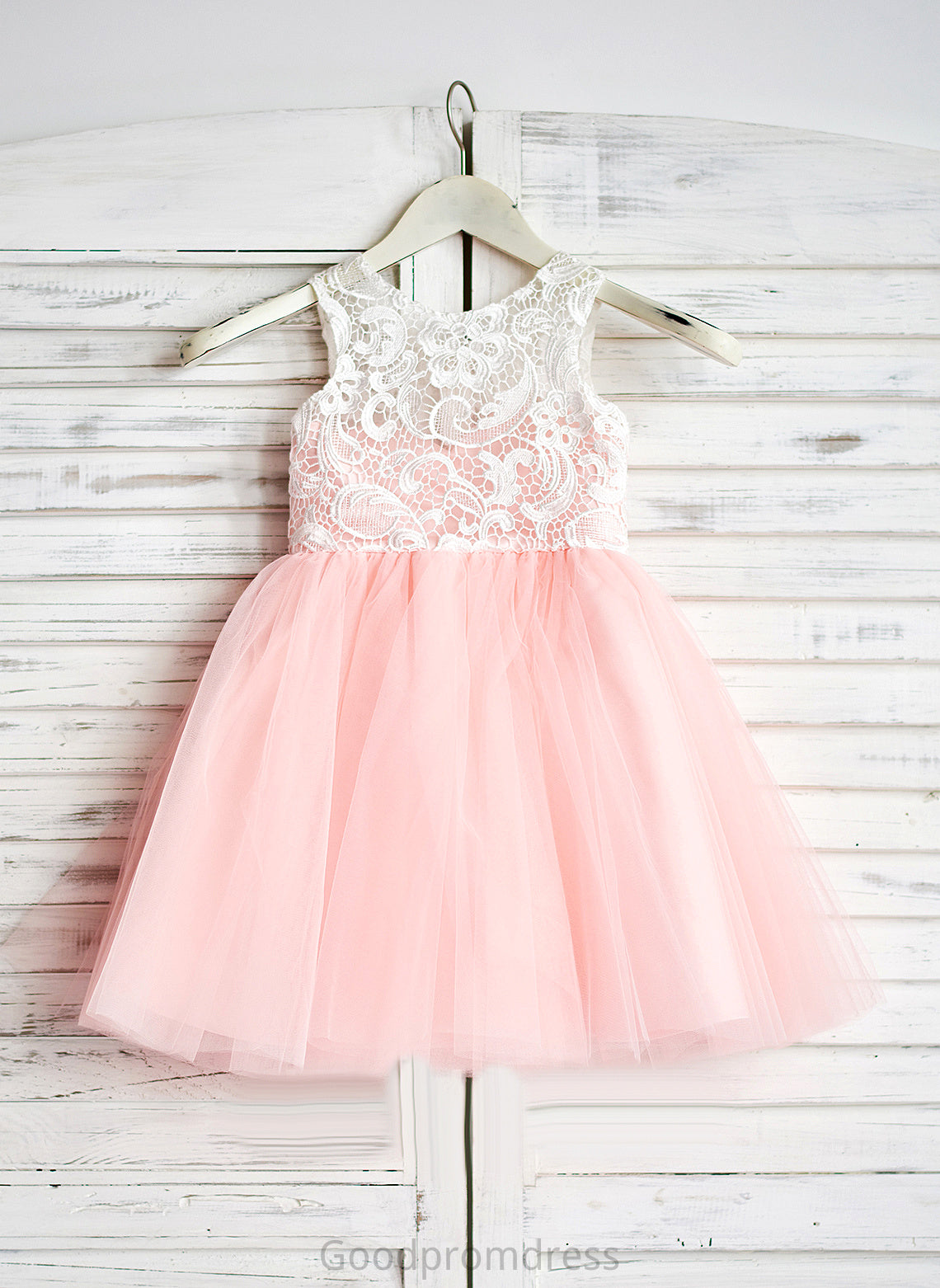 Sleeveless Tulle Lace Girl Dress With Knee-length A-Line - Lucy Flower Flower Girl Dresses Scoop Neck