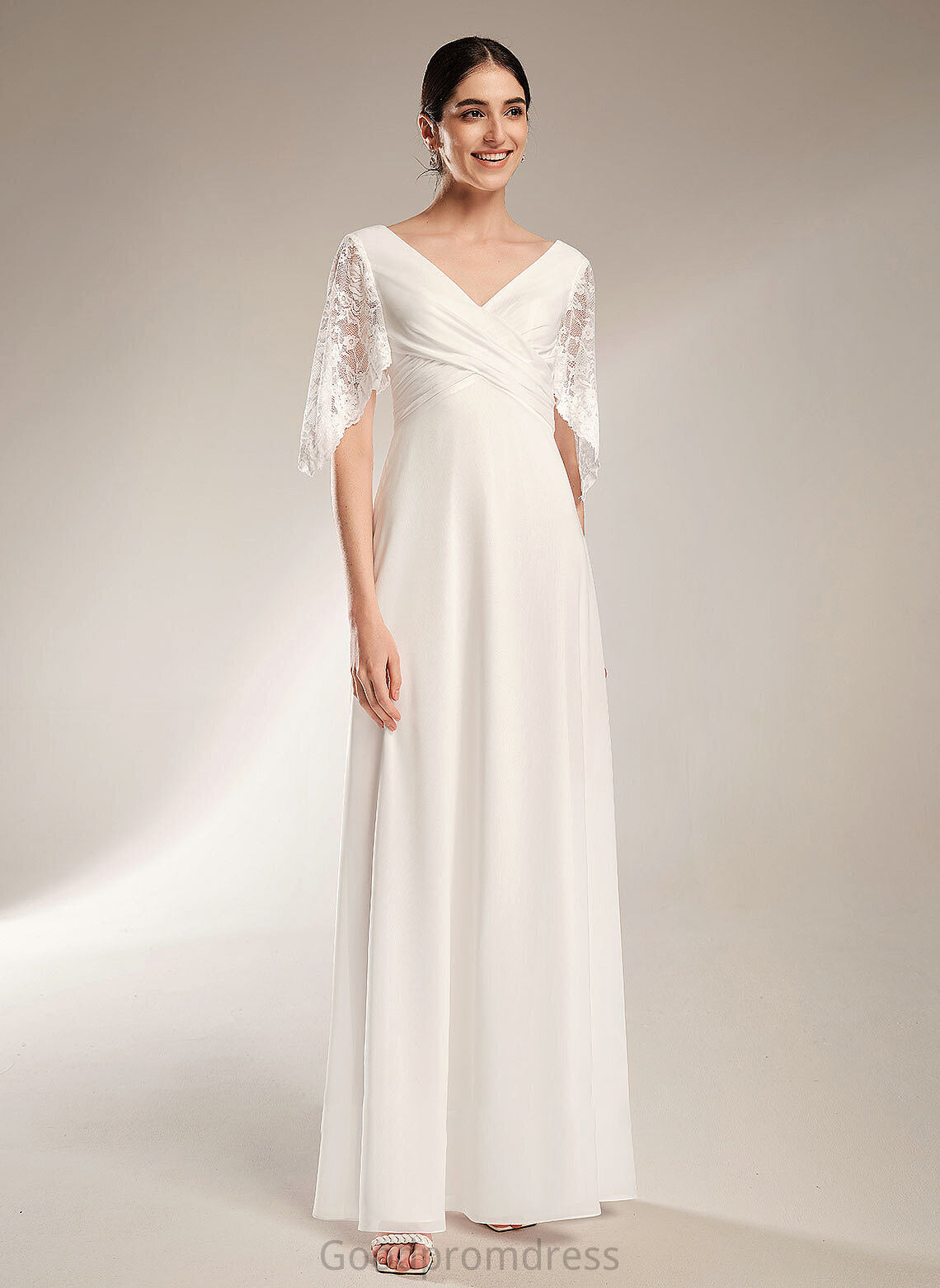 Lace Dress Floor-Length Chanel Wedding Dresses Wedding V-neck Sheath/Column With