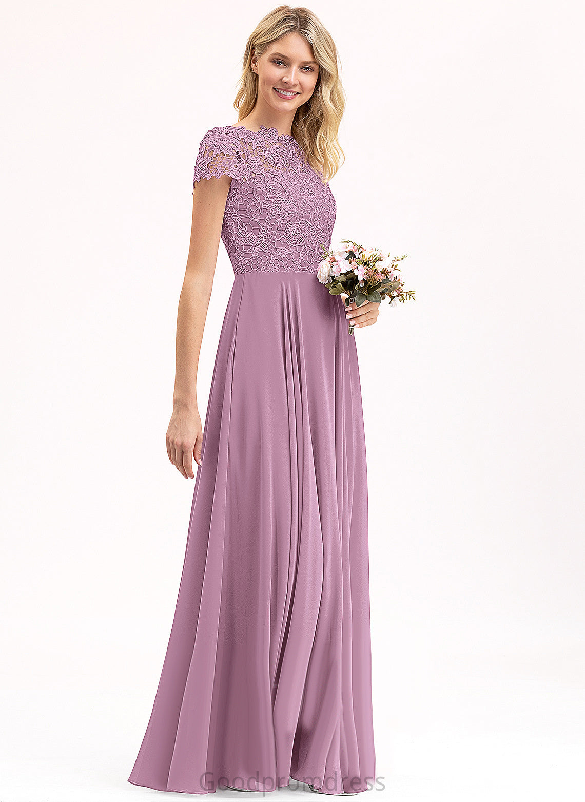 Taylor A-Line Scoop Floor-Length Prom Dresses Lace Chiffon