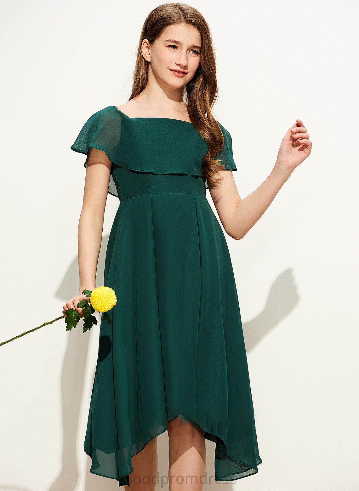 Junior Bridesmaid Dresses A-Line Delilah Square Neckline Knee-Length Chiffon