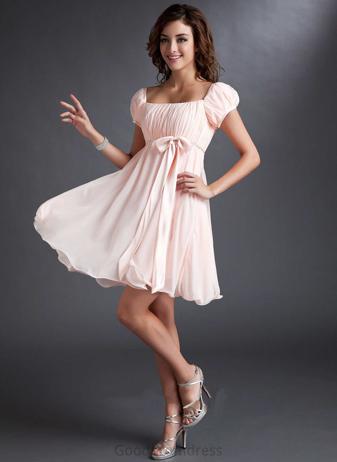 With Short/Mini Chiffon Homecoming Square Homecoming Dresses Neckline Bow(s) Dress Dayanara A-Line Ruffle Beading