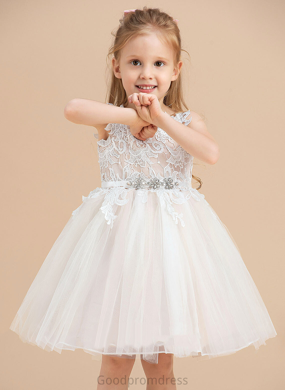 Flower Girl Dresses Dress V-neck/Straps Knee-length Flower Girl - Tulle/Lace Sleeveless A-Line Jaden