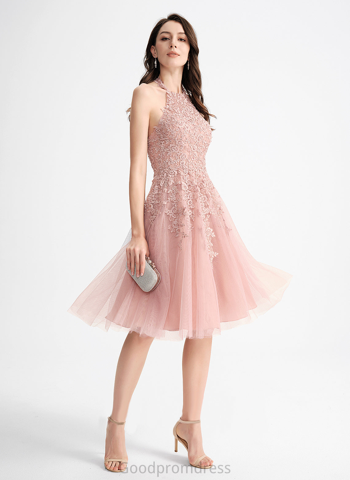 Neck Ashlee With Scoop A-Line Dress Tulle Homecoming Dresses Lace Knee-Length Homecoming