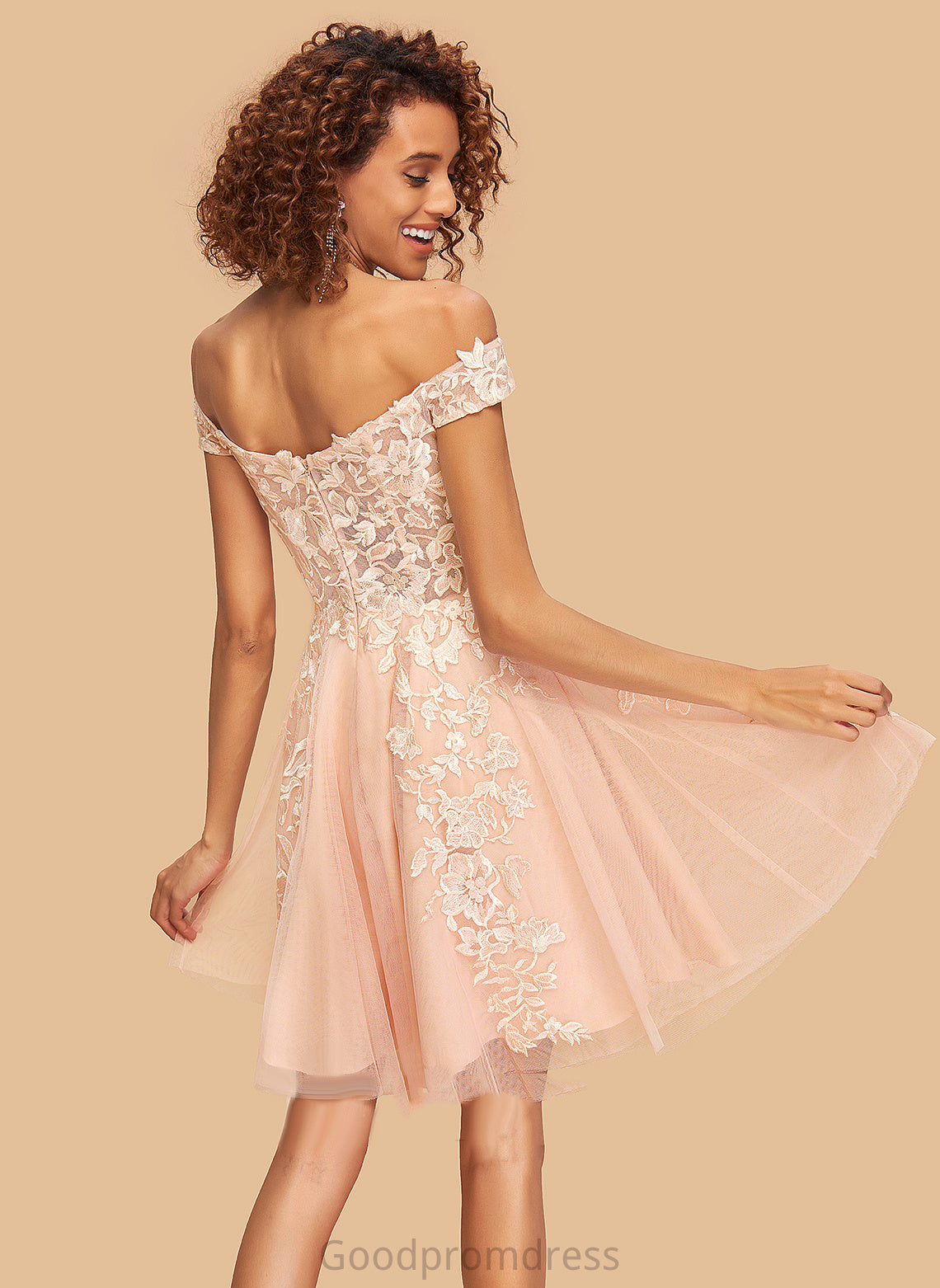 Off-the-Shoulder Short/Mini Dress Homecoming Tulle Sienna Lace A-Line Homecoming Dresses With