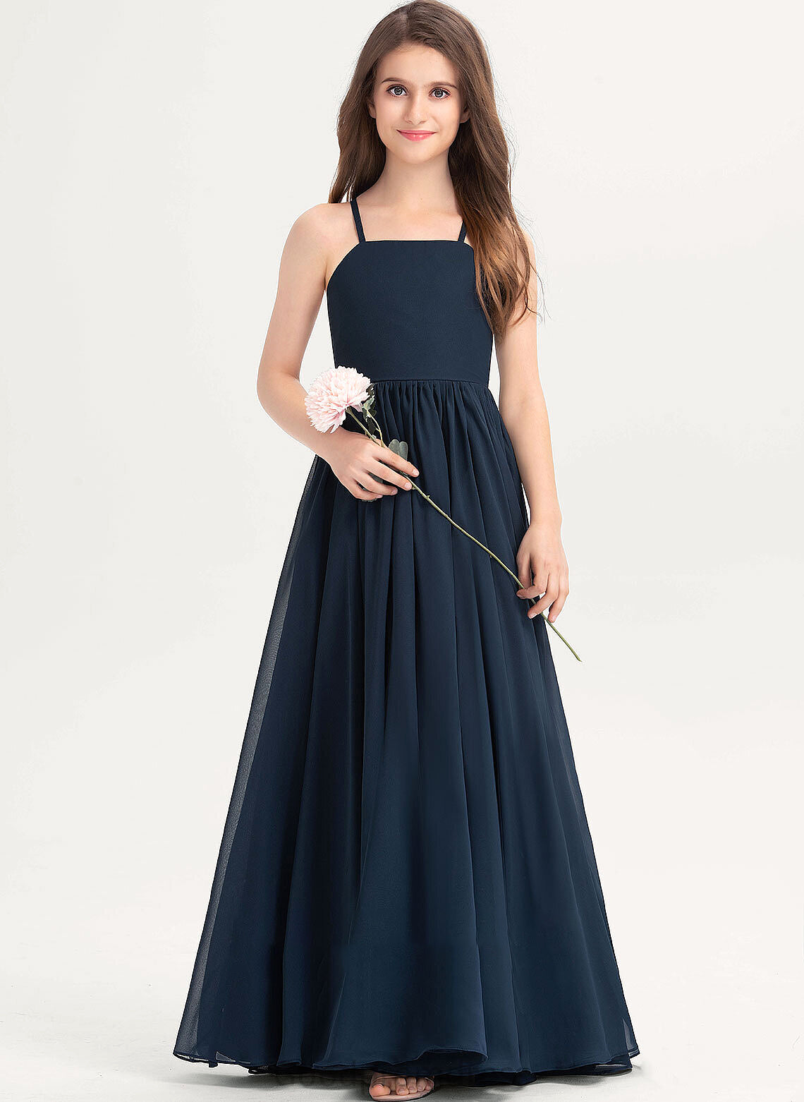 Junior Bridesmaid Dresses Floor-Length A-Line With Chiffon Square Micaela Bow(s) Neckline