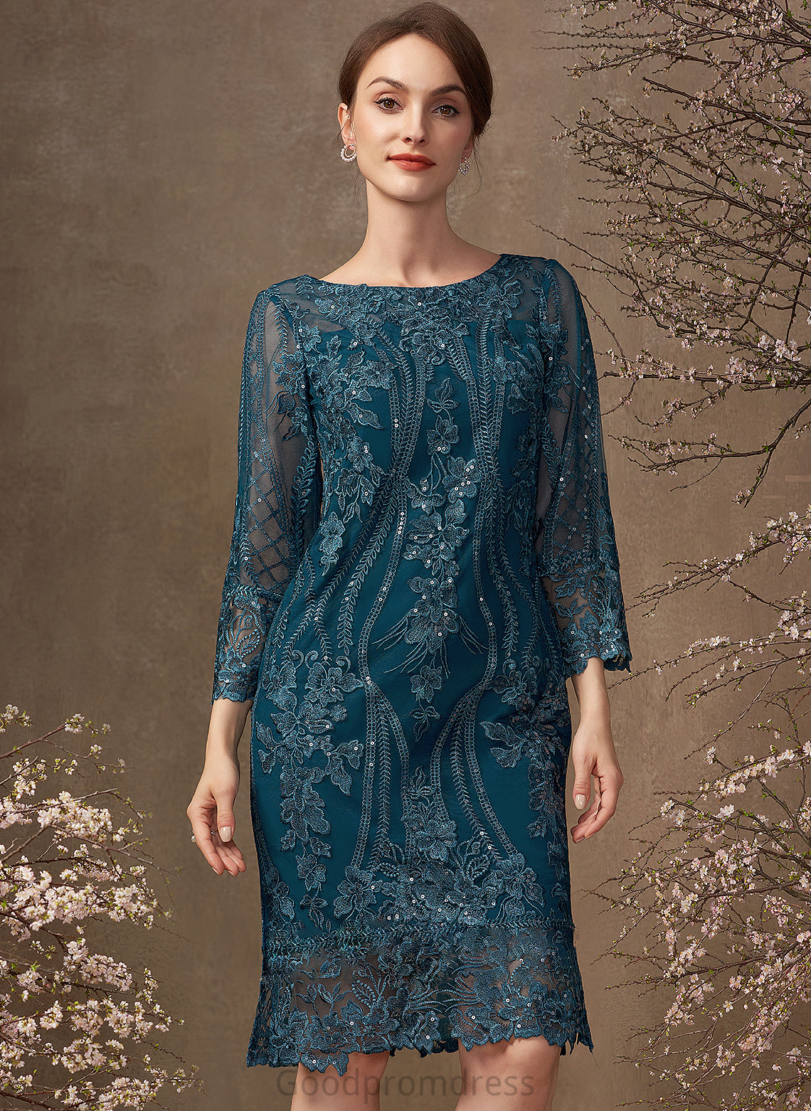 Neck Scoop the Bride Mercedes Lace Dress of Sheath/Column Mother of the Bride Dresses Mother Sequins With Knee-Length