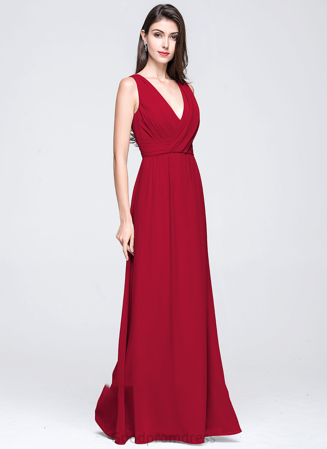 Ruffle Fabric Neckline Silhouette Floor-Length Length A-Line V-neck Embellishment Leia Straps Sleeveless Bridesmaid Dresses