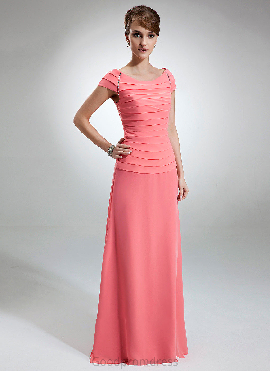 Jamya Mother Floor-Length Ruffle Scoop the Beading Neck of Mother of the Bride Dresses With Dress Chiffon A-Line Bride