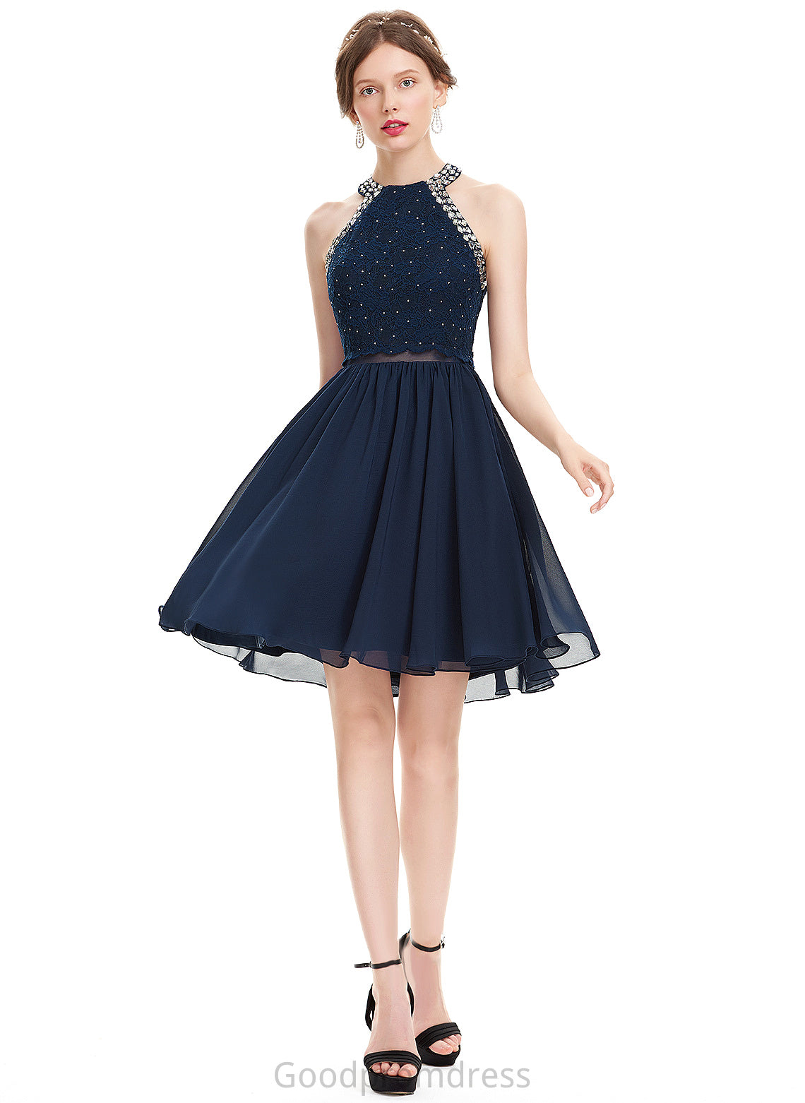 Beading Neck Jode Sequins Homecoming Dresses Chiffon A-Line With Knee-Length Scoop Homecoming Dress