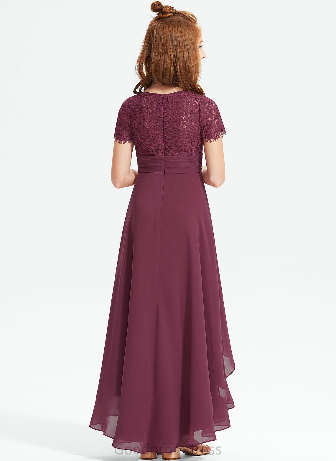 Asymmetrical Junior Bridesmaid Dresses Chiffon A-Line Ruffle Izabella With Lace V-neck