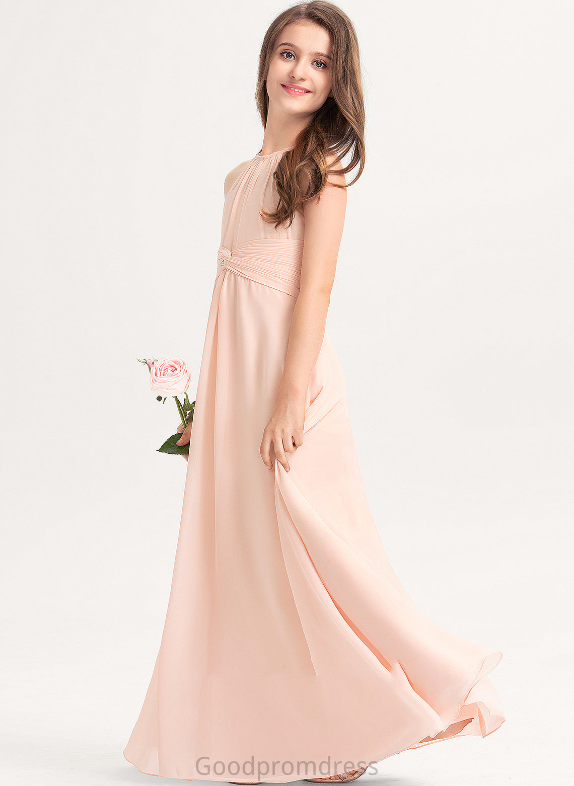 Floor-Length Neck Chiffon With Junior Bridesmaid Dresses A-Line Scoop Lilianna Ruffle