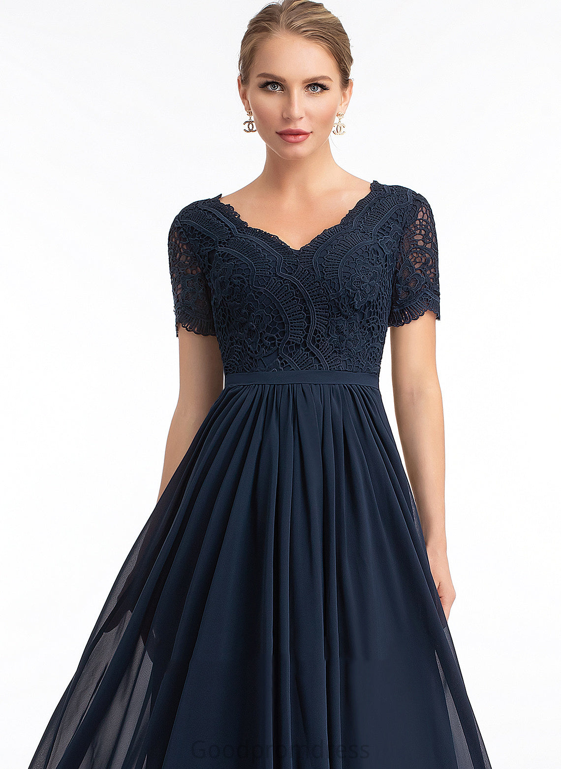 Fabric Length Lace Sleeve Floor-Length V-neck Neckline Silhouette A-Line Aleah Scoop Natural Waist Bridesmaid Dresses