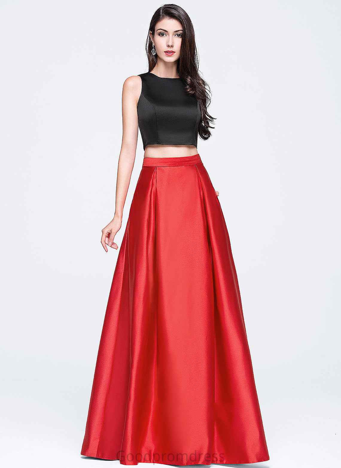 Floor-Length Scoop With Elliana Satin Pockets Prom Dresses Neck Ball-Gown/Princess