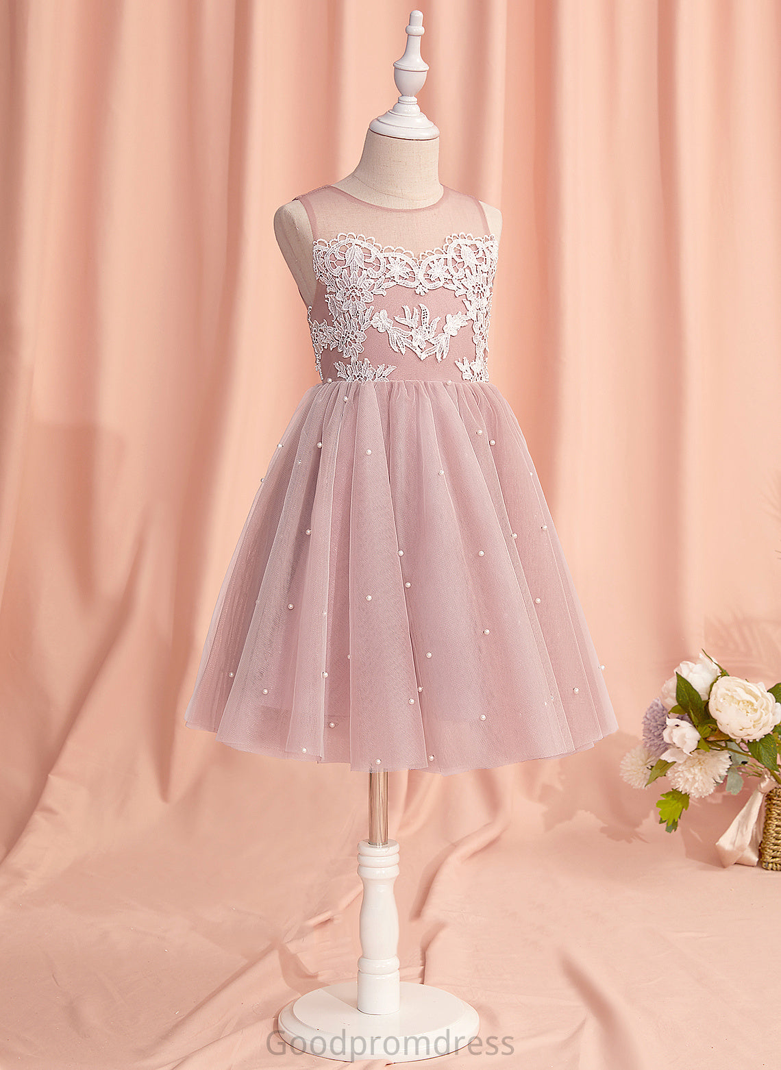 Girl - With Sleeveless Neck Dress Flower Girl Dresses Tulle Carolina A-Line Flower Lace/Beading Knee-length Scoop