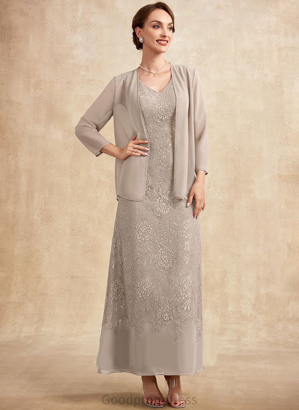 A-Line Ankle-Length Mother of the Bride Dresses Lace Mother V-neck Chiffon of Bride Toni Dress the