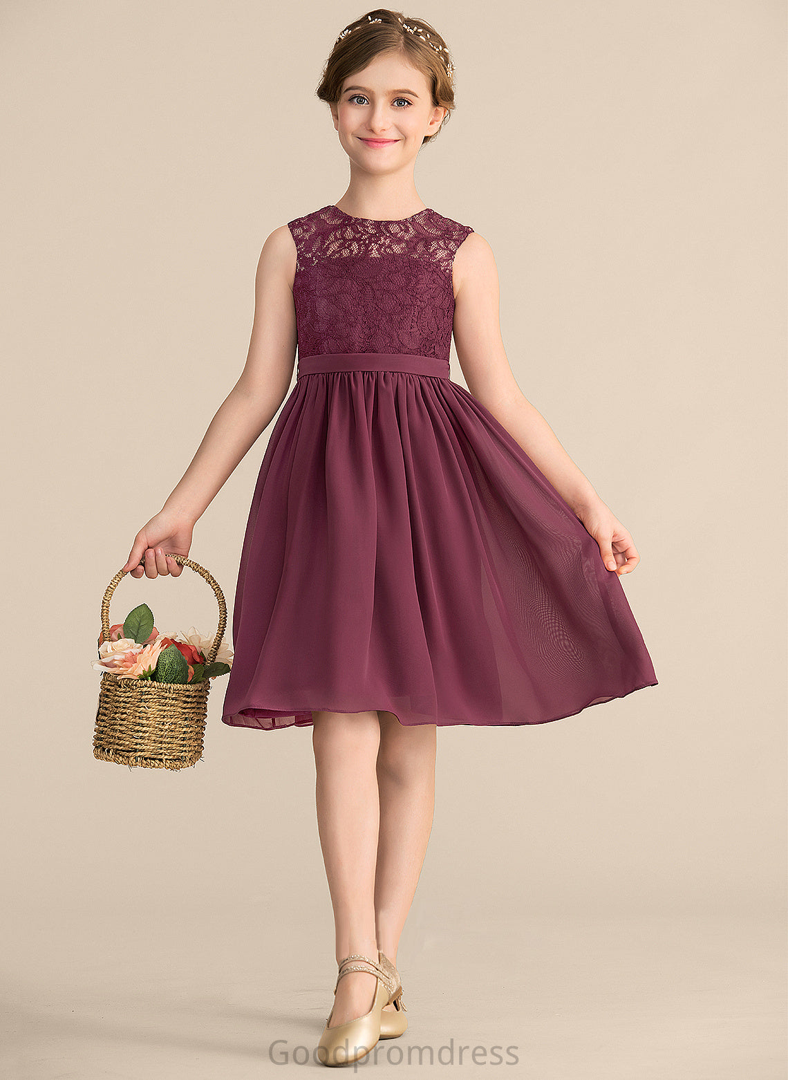 A-LineScoopNeckKnee-LengthChiffonLaceJuniorBridesmaidDress#165020 Junior Bridesmaid Dresses Shyann