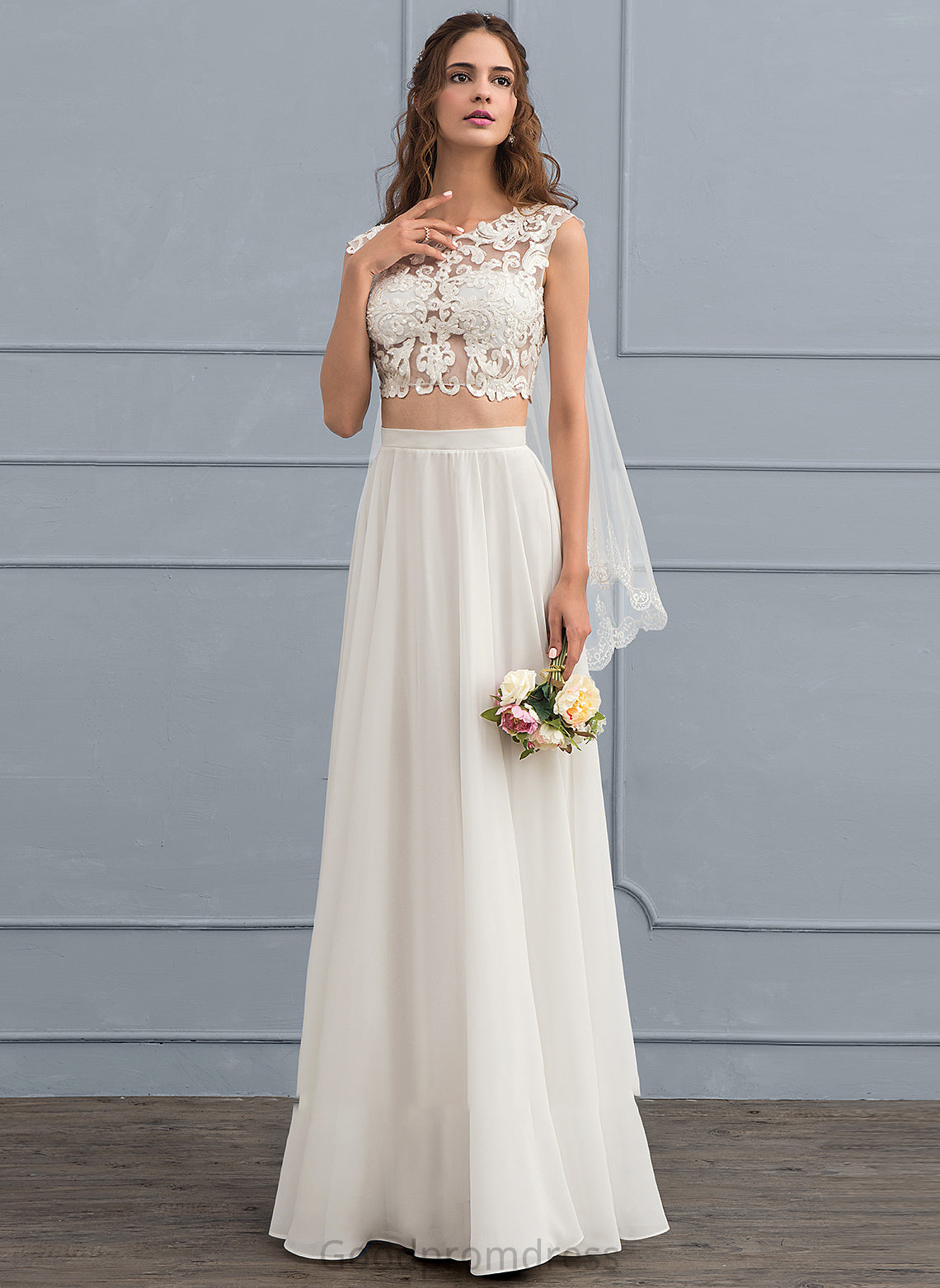 Wedding Scoop With A-Line Neck Cameron Floor-Length Wedding Dresses Chiffon Dress Sequins Beading