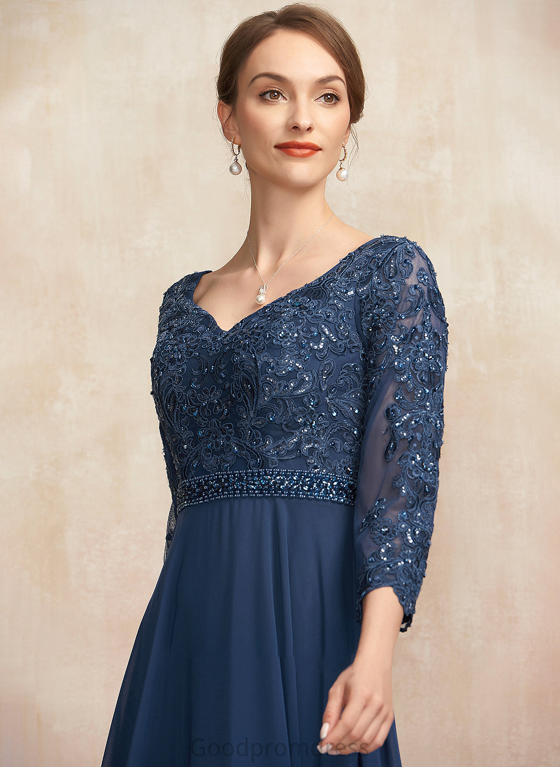 With Isabela V-neck Mother of the Bride Dresses Bride Floor-Length A-Line Beading the Lace Sequins of Dress Mother Chiffon