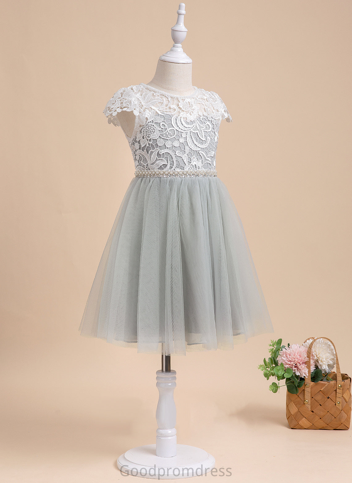 Short Dress Tulle Flower Tina - Scalloped Girl Neck Lace/Beading/Sequins With A-Line Flower Girl Dresses Sleeves Knee-length