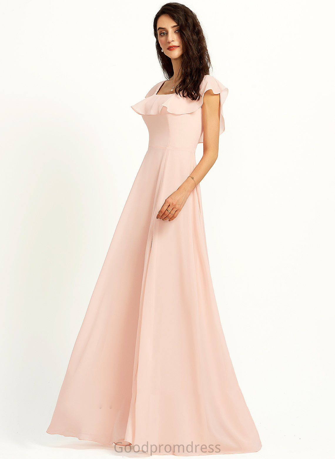 SquareNeckline Fabric SplitFront Floor-Length Silhouette Length Neckline A-Line Embellishment Mabel A-Line/Princess Spaghetti Staps Bridesmaid Dresses