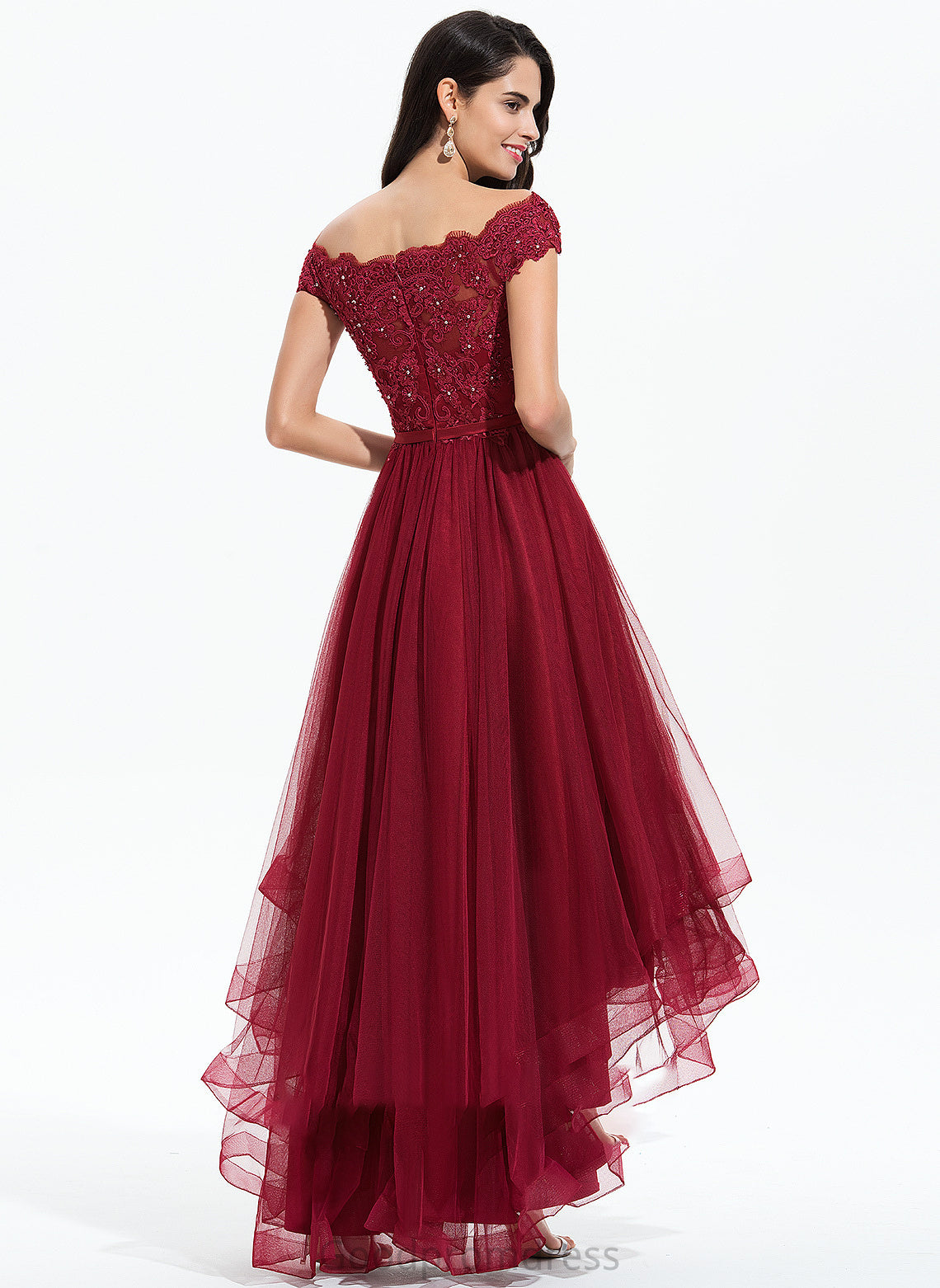 Ball-Gown/Princess Tulle Prom Dresses Beading Bow(s) Off-the-Shoulder Sequins Kimberly With Asymmetrical