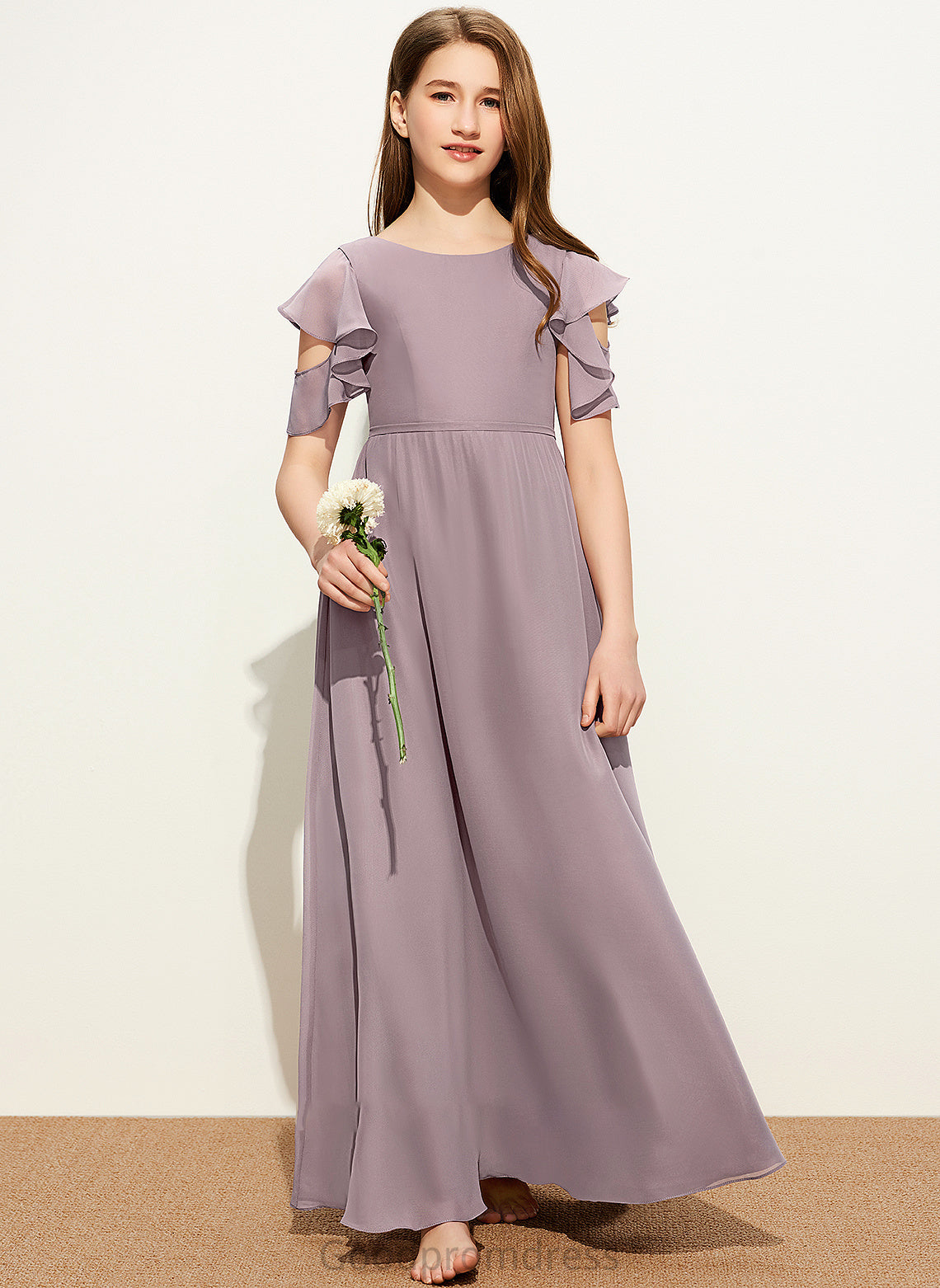 Chiffon Ruffles A-Line With Junior Bridesmaid Dresses Neck Cascading Scoop Floor-Length Abigayle