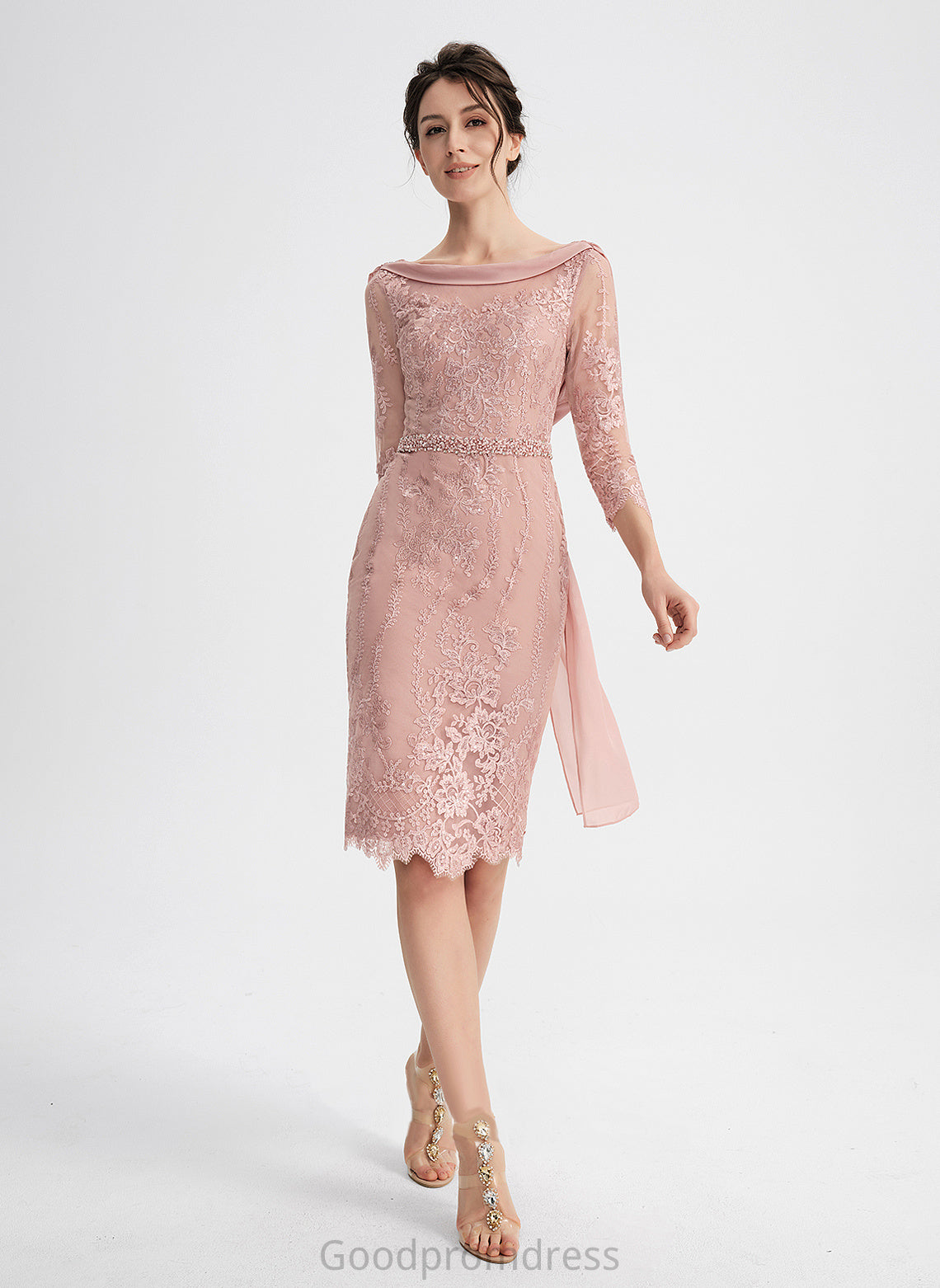 Cocktail Dresses Neck Scoop With Sheath/Column Knee-Length Beading Cocktail Sequins Dress Elianna Lace