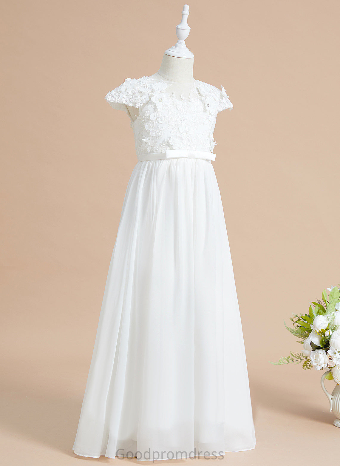 Flower(s) A-Line Rosalie Scoop Girl Floor-length Sleeves Neck Chiffon/Lace Flower Girl Dresses Flower Short - Dress With