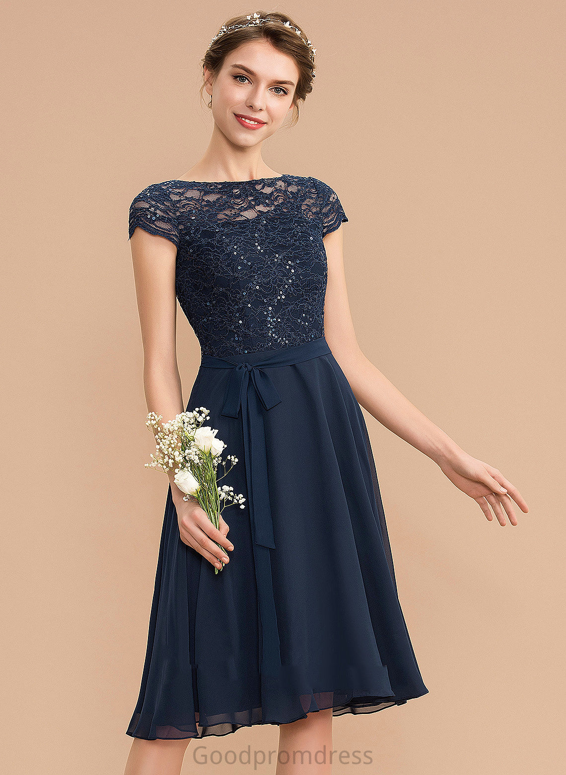 Izabella Lace Scoop Neck A-Line Homecoming With Homecoming Dresses Knee-Length Dress Chiffon Bow(s)