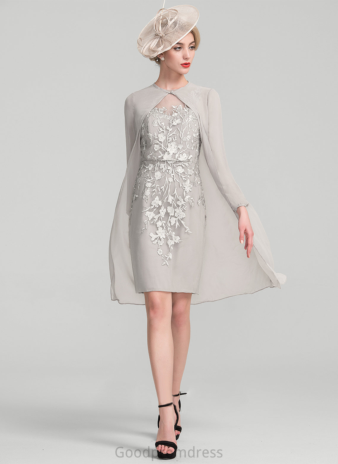 Beading Dress the Sequins Sheath/Column Knee-Length With Scoop Mother of the Bride Dresses of Lilliana Bride Mother Lace Neck Chiffon