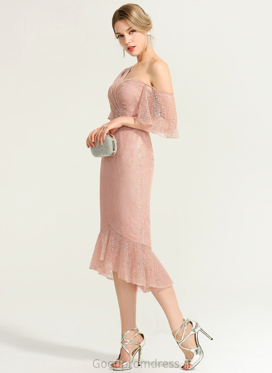 One-Shoulder Lace Asymmetrical Cocktail Dress Cocktail Dresses Toni Trumpet/Mermaid