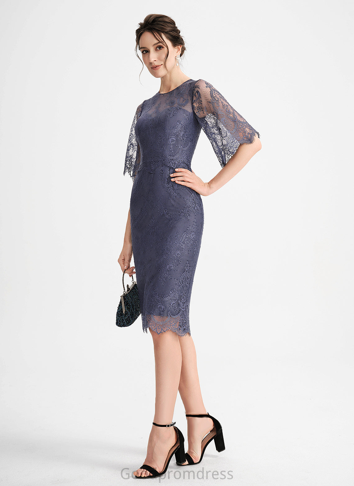 Lace Dress Nan Neck Lace Cocktail Sheath/Column With Knee-Length Scoop Cocktail Dresses