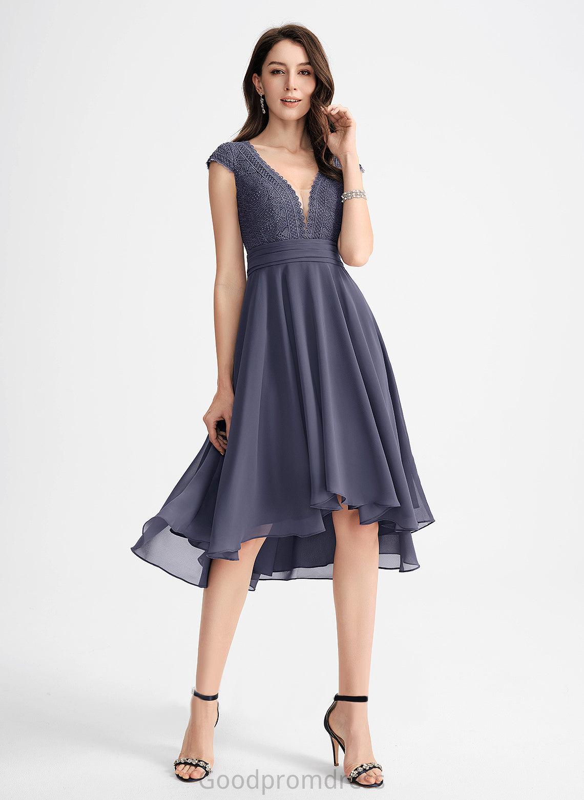 Lace With Alexis Pleated Cocktail Dresses V-neck A-Line Dress Chiffon Asymmetrical Cocktail