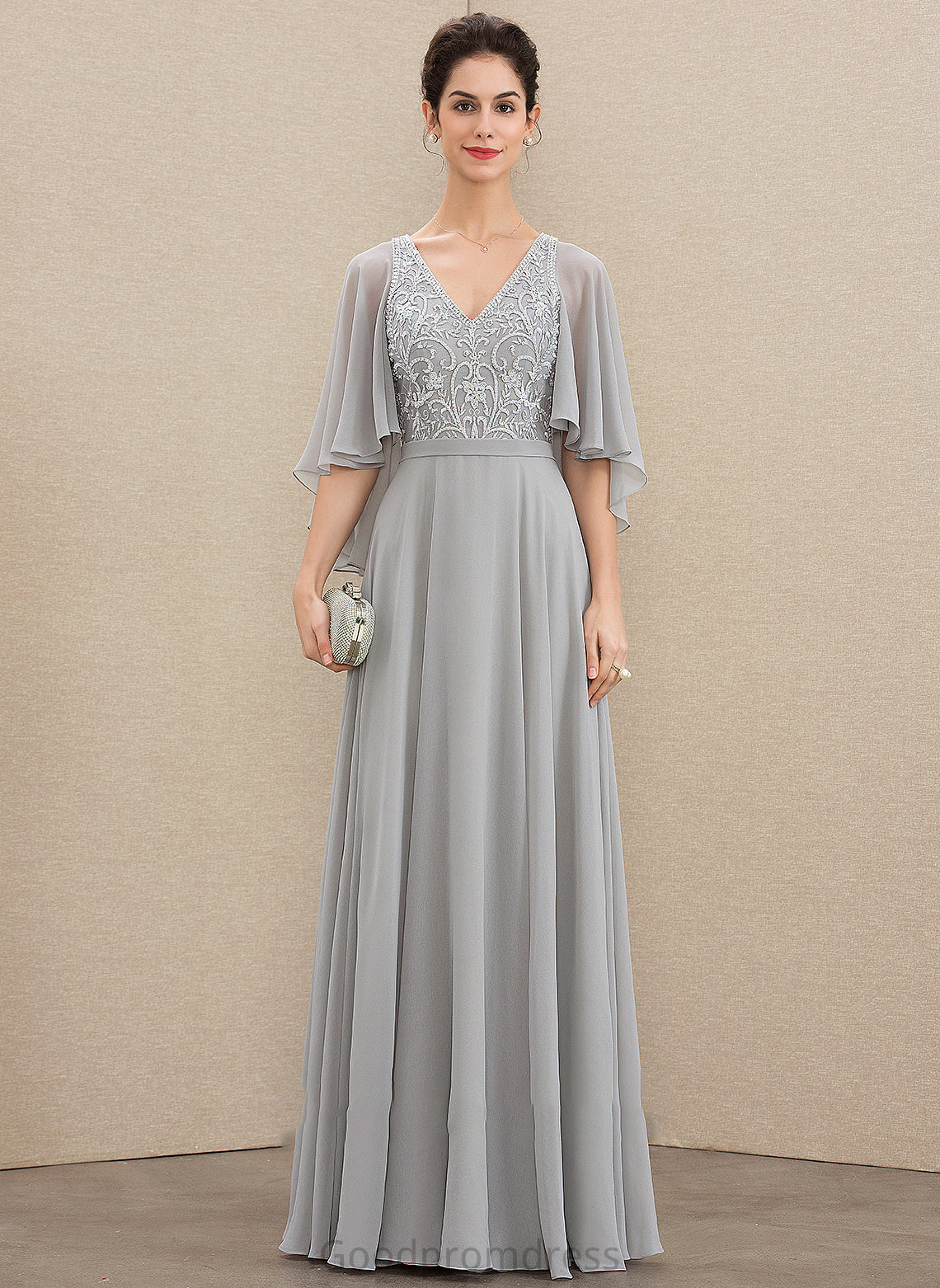 of Lace the With Eden Mother of the Bride Dresses Beading Mother Chiffon A-Line Bride Dress V-neck Floor-Length Sequins