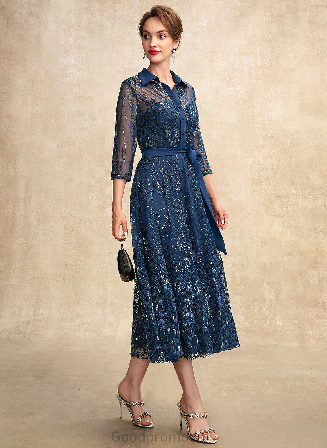 With Mother Dress Tea-Length V-neck the Chiffon Mother of the Bride Dresses Bride Bow(s) A-Line Lace Gia of Sequins