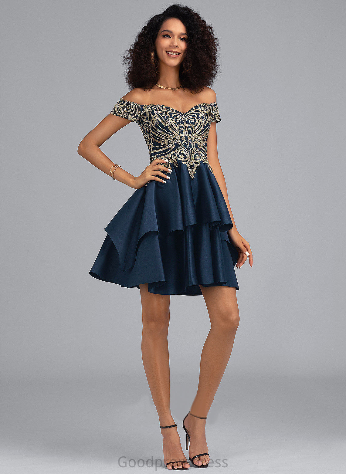 Satin Off-the-Shoulder Ruth With A-Line Lace Short/Mini Homecoming Homecoming Dresses Dress