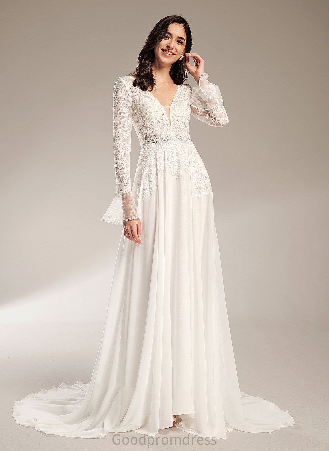 Wedding Dresses A-Line Train Wedding V-neck With Dress Charlee Ruffle Court