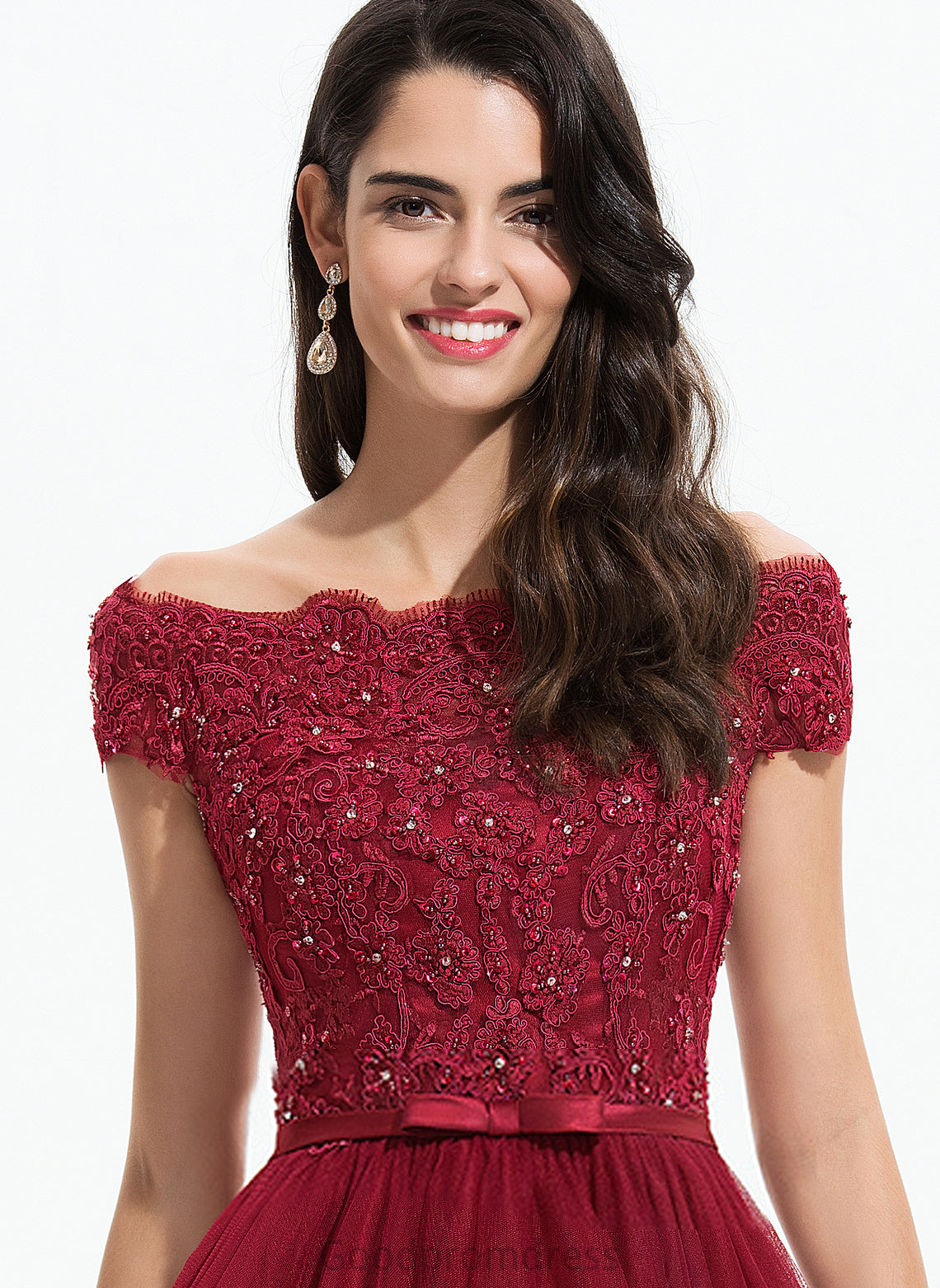 Tulle With Beading Bow(s) Off-the-Shoulder Cocktail Dresses A-Line Cocktail Lace Alexus Asymmetrical Dress Lace