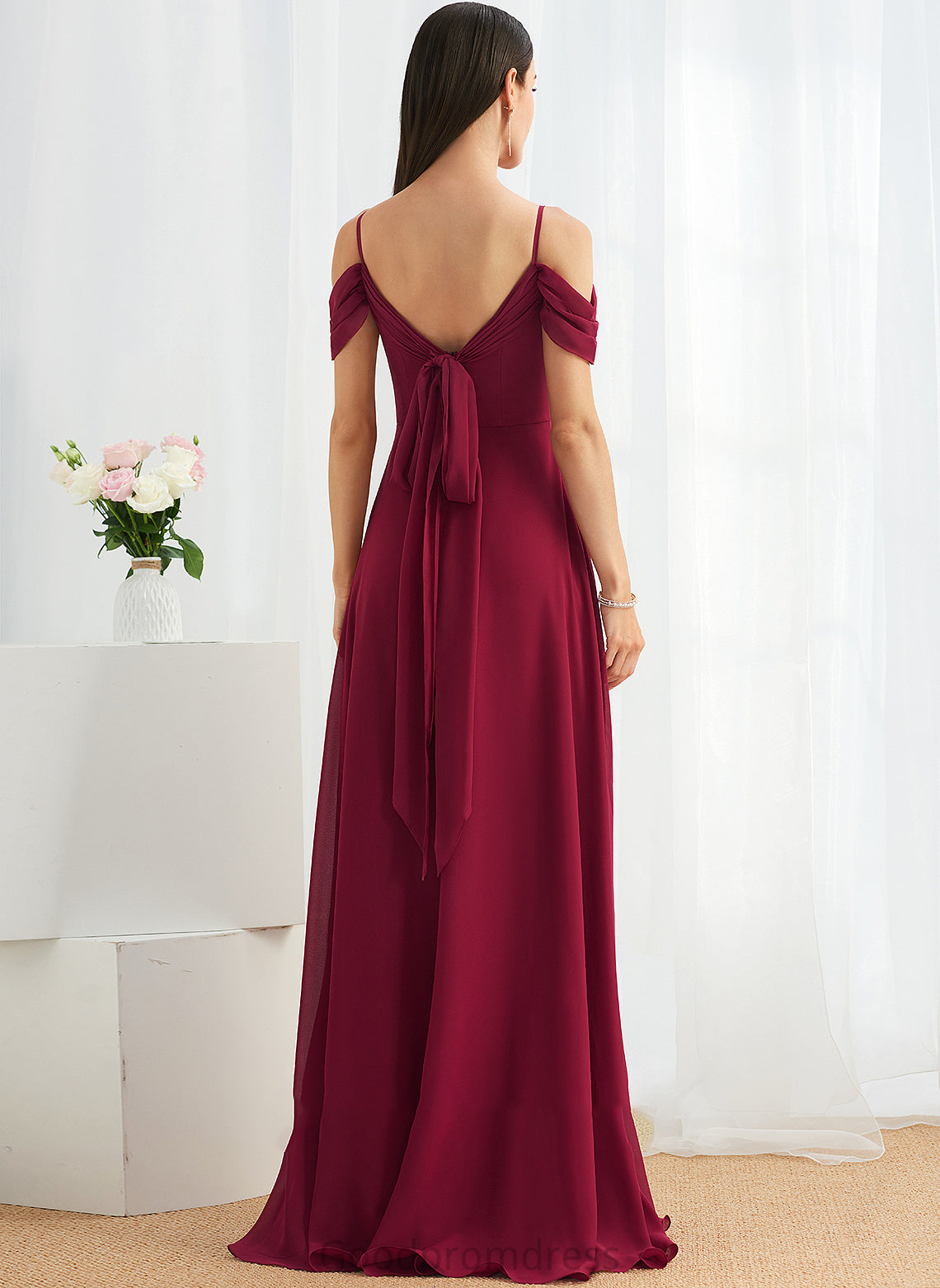 Neckline Fabric A-Line Embellishment Bow(s) Floor-Length Length Silhouette SquareNeckline Abigayle Natural Waist Straps Bridesmaid Dresses