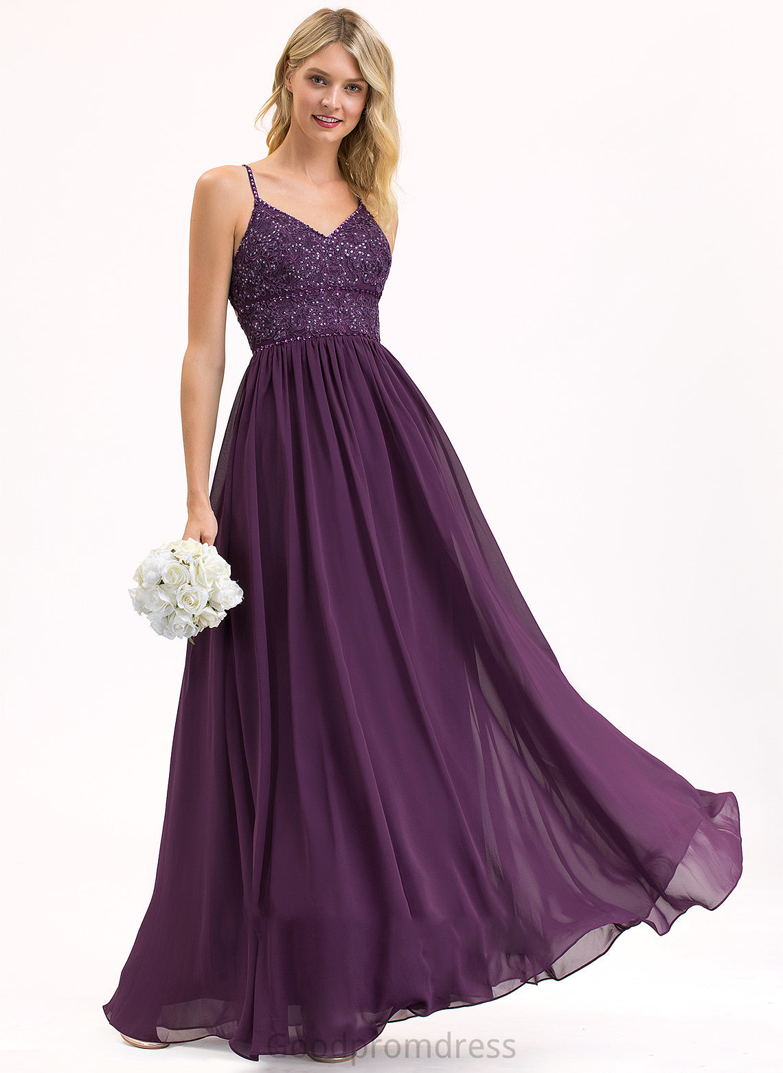 Chiffon Sequins V-neck Beading Cierra With A-Line Prom Dresses Lace Floor-Length