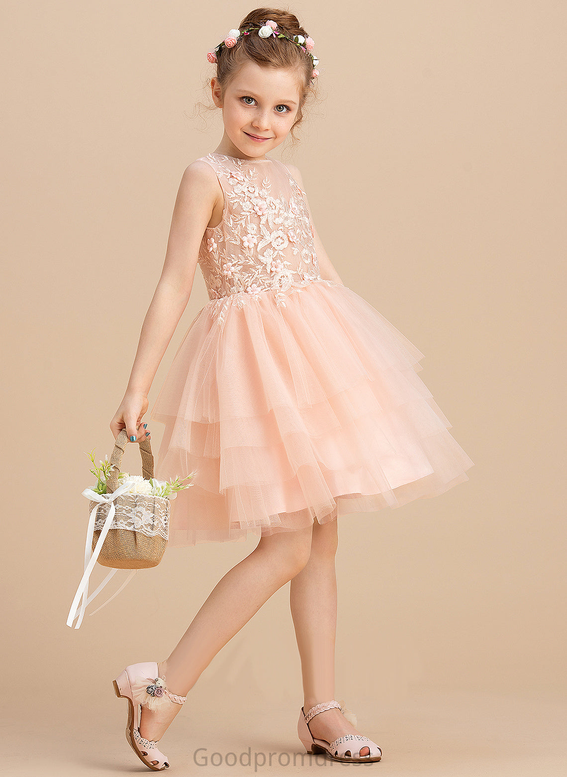 Sleeveless Knee-length Lace/Beading Flower Tulle/Lace With - Neck Girl Ball-Gown/Princess Kayleigh Dress Scoop Flower Girl Dresses