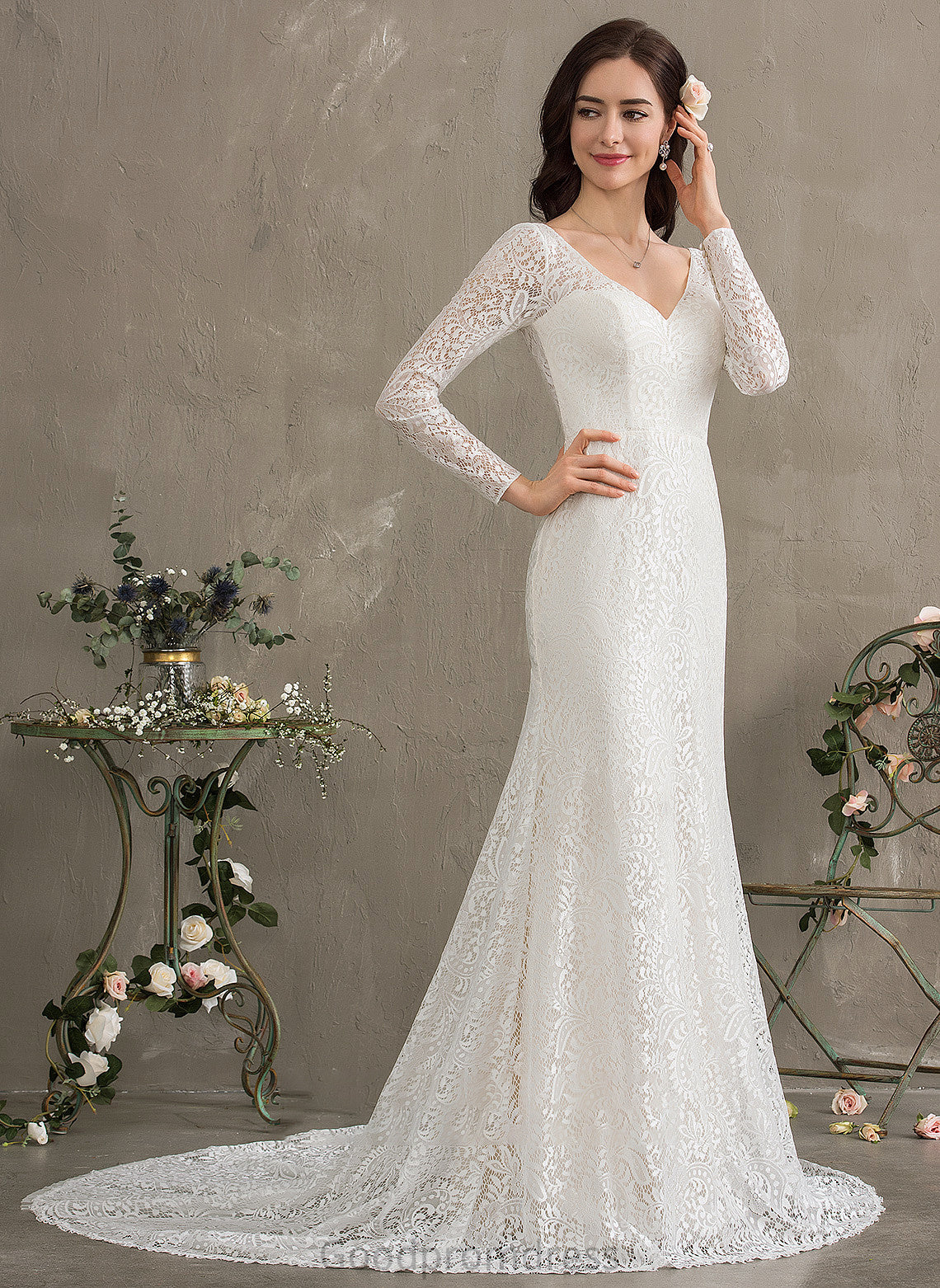 Lace Trumpet/Mermaid Pam V-neck Court Wedding Dresses Dress Train Wedding